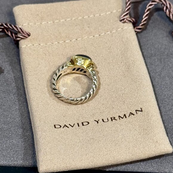 Authentic David Yurman Silver & 18K Gold  Blue Chalcedony Cushion Cabochon Ring - Picture 4 of 5